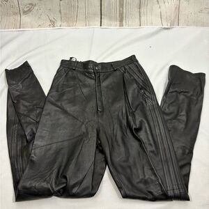 Vintage Genuine Leather High Waist Women’s Black Pants